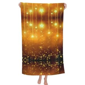 Zhaoyugoods Gele en bruine kerststerren bedrukte strandlaken - oversized 80 x 130 cm microvezel absorberende waterbadhanddoek - schattige lichtgewicht en superzachte badhanddoek