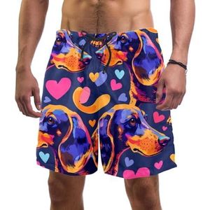 Heren Board Shorts, Worst Hond en Liefde Sneldrogende Badmode Strand Vakantie Party Bermuda Zwemmen Grote Broek, Worst Hond en Liefde, L