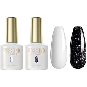 ROSALIND UV Nagellack Wit Zwart Glitzer Gel Nagellack, 15ml Nagellack UV LED Soak Off Nail Art Manicure Gel Polish