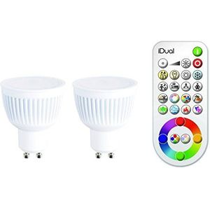 iDual JE0192882 A+, LED-lamp met afstandsbediening, 2 stuks, plastic, 7 W, GU10, wit, 5 x 5 x 5,9 cm
