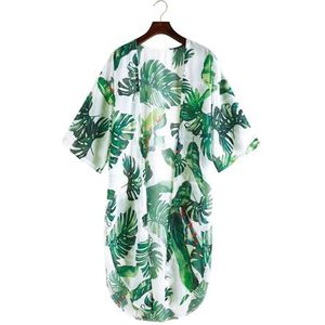 ZPFDSG Dames lang badpak cover-up open voorkant hoge split vloeiende chiffon kimono strand vest cover ups voor vrouwen strandkleding (kleur: C, maat: L)