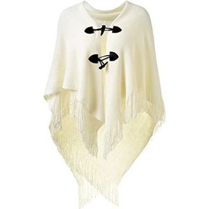 Ferand Poncho voor dames, open voorkant, losse pasvorm, omzoomde cape sjaal voor herfst winter 2023, Wit, S-L