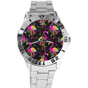 Heldere Flamingo Vogels Ontwerp Analoog Polshorloge Quartz Zilveren Wijzerplaat Klassieke Roestvrij Stalen Band Dames Heren Horloge