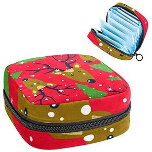 Maandverband Opbergtas, Menstruatie Cup Pouch Tampon Bag, Periode Pads Houder Organizer voor Vrouwen Meisjes, Christman Herten Boom Sneeuwvlok