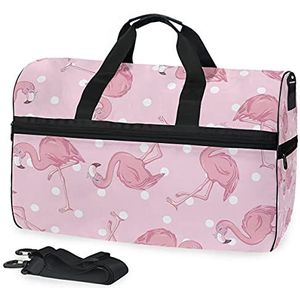 Sport Zwemmen Gymtas met Schoenen Cartoon Roze Flamingo Compartiment Weekender Duffel Reistassen Handtas voor Vrouwen Meisjes Mannen