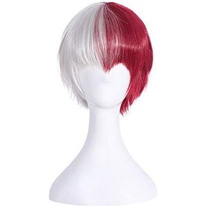 MTnoble Pruik kort synthetisch haar Synthetische hoge temperatuur vezel Pruik for New Men My Hero Academia Cosplay (Color : Red, Stretched Length : 12inches)