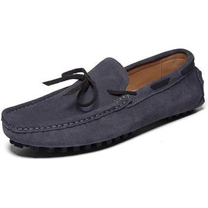 Loafers for heren Nubuck lederen mocassins met vierkante neus Bootschoenen Lichtgewicht comfortabele platte hak Wandelen Outdoor Slip-on (Color : Grey, Size : 39 EU)
