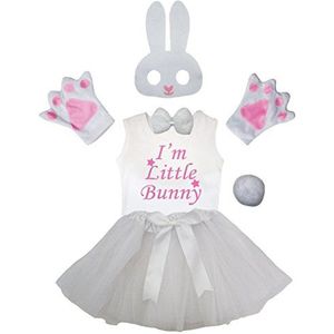 Petitebelle Roze I'm Little Bunny Wit Masker Handschoenen Shirt Rok Meisje 6st Kostuum (1-2 Jaar)