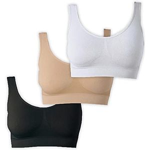 UnsichtBra Bustier Dames BH zonder Beugel | 3-delige set Feel Good Bustiers Tops | Strijkvrije Zachte BH | Slaap Stiijlvol Sport Bralette zwart, wit, beige (wellbra_swh)(S)