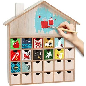 BRUBAKER Herbruikbare Advent Kalender te Vullen met 24 Lades - DIY Kerstkalender om te Schilderen, Knutselen en Zelf te Ontwerpen - Blanco - 33,3 cm Hoog