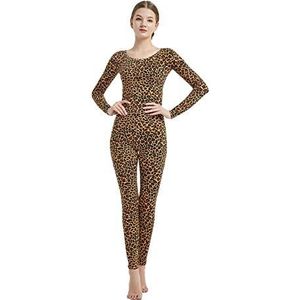 Full Bodysuit Dames lange mouw eendelige jumpsuit Lycra Spandex Zentai Unitard, Luipaard, XXL