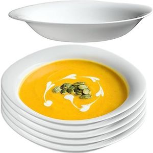 KADAX Soepbord soepkom van gehard glas vaatwasmachinebestendig pastabord witte slakom diepe borden voor soepen pasta salade (wit 23 cm/6 stuks )
