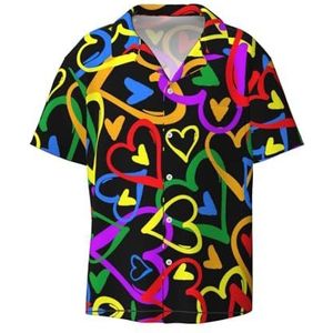 OdDdot Gay Pride Regenboog Print Heren Button Down Shirt Korte Mouw Casual Shirt voor Mannen Zomer Business Casual Jurk Shirt, Zwart, 3XL