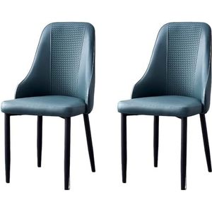 GEIRONV Moderne Eetkamerstoelen 2 Set, Thuis Restaurant Koolstofstaal Stoel Make-up Stoelen Pizza Restaurant Lounge Stoelen Eetstoelen (Color : Dark Blue, Size : 40x45x90CM)