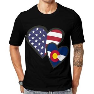 In elkaar grijpende harten Amerikaanse Colorado vlag heren korte mouw grafisch T-shirt ronde hals print casual tee tops 6XL