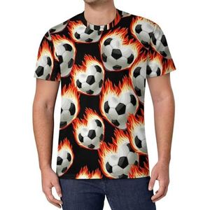 Voetbal op vuur hart heren T-shirt met korte mouwen casual ronde hals T-shirt mode zomer tops