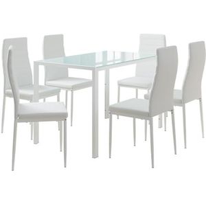 Vicco Grand Eettafelset - Wit - Eettafel met 6 Stoelen - Hoogwaardige Materialen