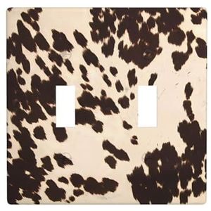ZhaoYuGoods Bruine koeienhuid print wandplaat, dubbele tuimellichtschakelaar outlet cover 2-gang 11,4 cm x 11,4 cm, PC decoratieve voorplaat voor thuis en kantoor