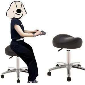 JAVPTAV Ergonomische bureaustoel zadelstoel, draaibare salon zadelvormige kruk voor haarstylist mondhygiënist, bar keuken verstelbare houding zadelstoel (zwart)