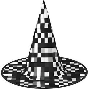 SSIMOO Zwart-witte formule geruit patroon Halloween-feesthoed, grappige Halloween-hoed, brengt plezier op het feest, maakt je de focus van het feest