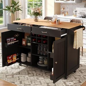 Aunvla Modern keukeneiland (102 x 45 x 92 cm), keukenkast, buffetkast, eetwagen met houtnerf, buffetkast, multifunctionele eettafel met opbergruimte, zwart