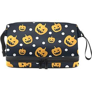 Grote capaciteit reizen cosmetische tas, pompoen & witte stippen-01, make-up tas, waterdichte make-up tas organisator, Meerkleurig, 27x15x14 cm/10.6x5.9x5.5 in