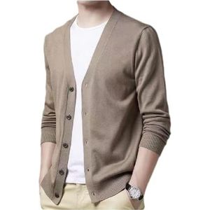 Dierouya Gebreide herentrui met V-hals, lange mouwen, zwart, Kaki, L-6XL