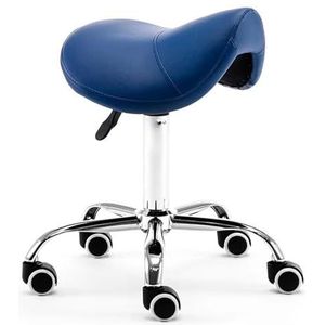 FXLUHAY Zadelstoel Tandartspraktijk Zadel Ergonomische Kruk, Draaibare Verstelbare Rolstoel met Wielen, PU Lederen Salonzitting voor Tattoo/Schoonheid/Wimper/Massage (Blauw)