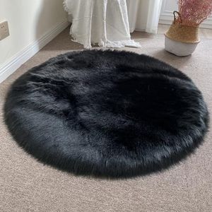 DUDUQZC Ronde pluizige grijze vloerkleden voor slaapkamer woonkamer kinderkamer, onderkant antislip wasbaar tapijt, moderne Shaggy Premium grote deken (Color : C, Size : 80 * 80CM)