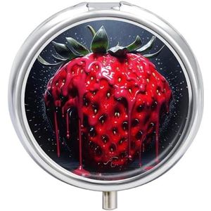 Pillendoos Heldere Rode Aardbeien Ronde Pil Case voor Portemonnee & Pocket 3 Compartiment Geneeskunde Pil Organizer Draagbare Reizen Pillendoos Geneeskunde Vitamine Kabeljauw Leverolie Opbergdoos