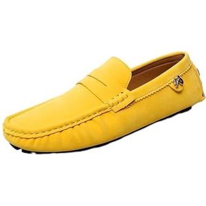 Loafers for heren Suede Vamp Penny Driving Loafers met ronde neus Flexibele antislip-wandelslip-on (Color : Yellow, Size : 42 EU)