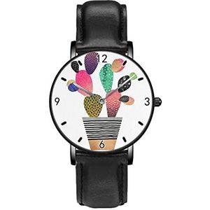Aquarel Cactus Horloges Persoonlijkheid Business Casual Horloges Mannen Vrouwen Quartz Analoge Horloges, Zwart