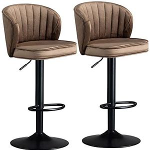 AADDFDD Barkrukken Bar Stoelen Stijlvolle Retro Barkrukken Set van 2, Velvet Island Counter Krukken, Draaibare Keuken Ontbijt Eetstoelen met Rug en Voetsteun, Verstelbare Hoogte 61 ~ 81 cm