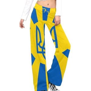 Oekraïense vlag damesbroek casual broek elastische taille lounge broek lange yogabroek rechte pijp