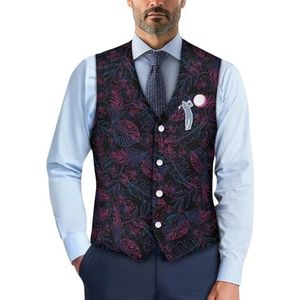 Wismoutput Heren V-hals pak vesten zachte slim fit button down jurk stijlvol blazer vest met riem aan de achterkant, Golf Leaf Paars, S