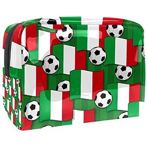 Make-up tas PVC toilettas met ritssluiting waterdichte cosmetische tas met Italiaanse vlag met voetbal voor vrouwen en meisjes