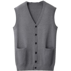 Heren lente V-hals gebreid vest heren zakelijk casual losse grote maat mouwloos vest trui, Lichtgrijs9, XL