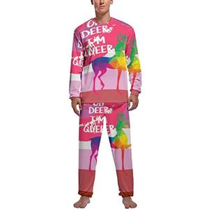 Oh Deer I Am Queer Gay LGBT heren pyjama set lange mouwen ronde hals nachtkleding zachte loungewear PJ sets L