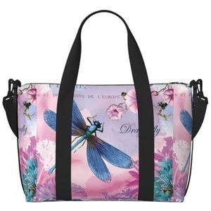 MYGANN Roze Bloem En Blauwe Libelle Grote Capaciteit Waterdichte Handheld Crossbody Tas 41x15x29Cm Voor Outdoor Activiteiten Reizen Vissen Jacht, Zwart, Eén maat