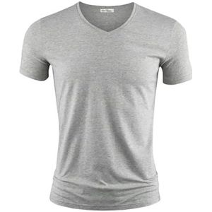 LQHYDMS Heren T-shirt Heren T-shirt Pure Kleur V Kraag Korte Mouwen Tops Tees Mannen T-Shirt Zwarte Panty Man T-shirts Fitness voor Mannelijke Kleding, Grijze V-hals, XL