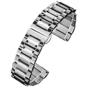 LUGEMA Roestvrij Stalen Band 13mm 14mm 16mm 18mm 20mm 22mm 24mm Metalen Horlogeband Link Armband Horlogeband Zwart Zilver Rose Goud (Color : Silver, Size : 26mm)