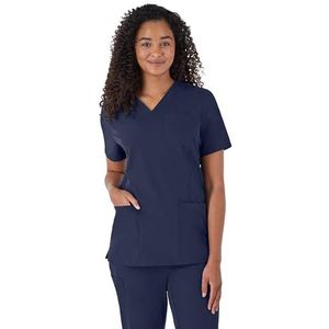 Hanes Dames Scrubs Healthcare Top, vochtafvoerende stretch scrub shirts, geribbeld achterpaneel, Athletic Navy, M