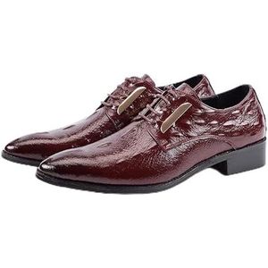 Oxford schoenen for heren met veters, spitse neus, PU-leer, derbyschoenen met krokodillenprint, blokhak, antislip, antislip, bruiloft (Color : Red, Size : 45.5 EU)