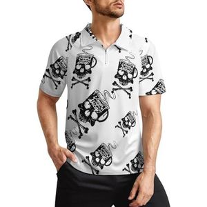 Ingeblikte schedel koffiekopje heren golfpoloshirts klassieke pasvorm T-shirt met korte mouwen bedrukt casual sportkleding top S