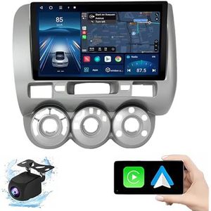 Android 14.0 2 Din Autoradio 9"" Touchscreen Auto Stereo voor Honda Jazz City 2002-2007 met Draadloze Carplay Android Auto GPS navigatie AHD Omgekeerd beeld Stuurwielbediening(Silver,P4(4G+64G))