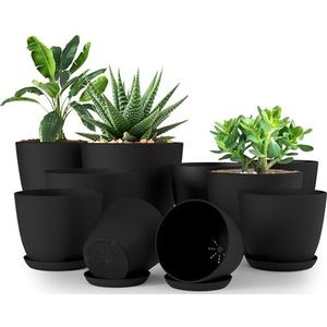 Utopia Home Plastic plantenbakken - indoor bloempotten moderne decoratieve plastic potten voor planten, vetplanten, bloemen en cactussen (Set van 10, zwart)