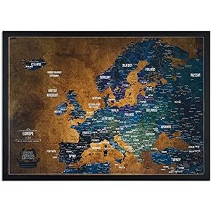 Europa met frame en spelden + bonus 100 spelden + 100 pins avonturenkaart met frame gepersonaliseerde kaarten met originele kleuren gemaakt in de EU 43x3x53cm