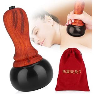 Gua Sha-massageapparaat met elektrische hete steen, natuurlijk GuaSha-schrapen voor rug-, nek- en gezichtsmassage, spierontspanning, spa-tool voor huidverzorging, bruin
