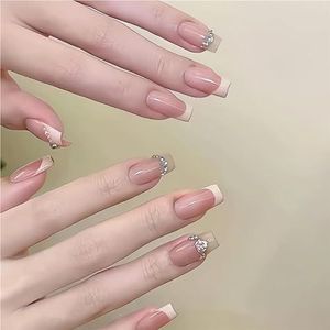 Europese en Amerikaanse populaire lange waterpijp witte Franse rechthoekige nagels valse nagels(Silver,M)