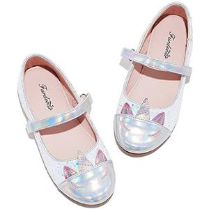 Furdeour Mary Jane Flower meisjesjurk, schoenen voor bruiloft, feest, bruidsmeisje, balletschoenen met glitter voor peuters, Witte Eenhoorn, 20.5 cm